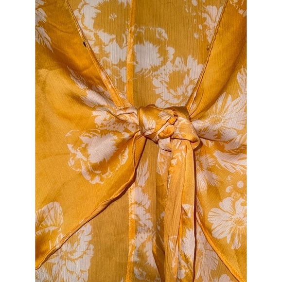 FAVLUX Fashion Yellow Floral Butterfly Sleeve Tie Front Kimono Top Size M‎ - Picture 2 of 9